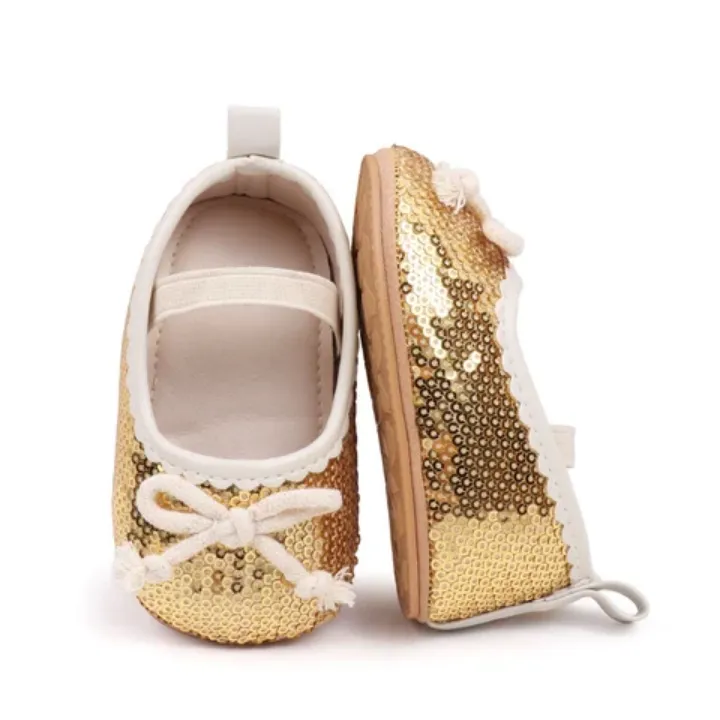 Chaussures Bébé Fille Élégantes avec Noeud Pailleté – Confortables et Antidérapantes