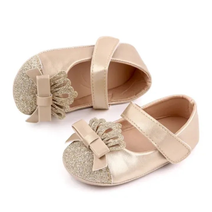 Chaussures Bébé Fille Élégantes avec Noeud Pailleté – Confortables et Antidérapantes