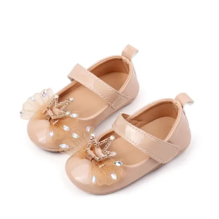 Chaussures Bébé Fille Élégantes avec Noeud Pailleté – Confortables et Antidérapantes