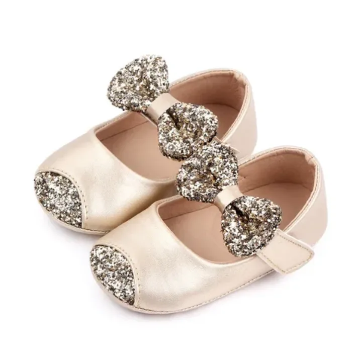 Chaussures Bébé Fille Élégantes avec Noeud Pailleté – Confortables et Antidérapantes