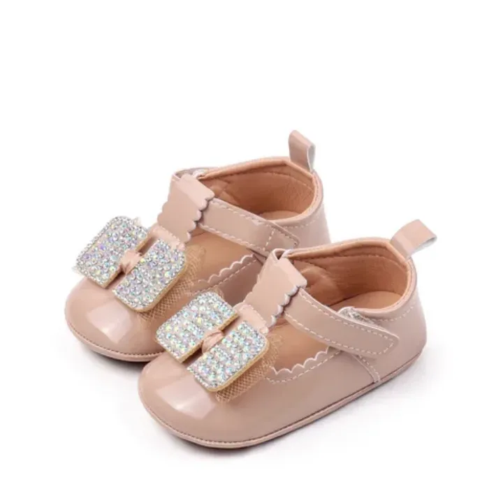 Chaussures Bébé Fille Élégantes avec Noeud Pailleté – Confortables et Antidérapantes