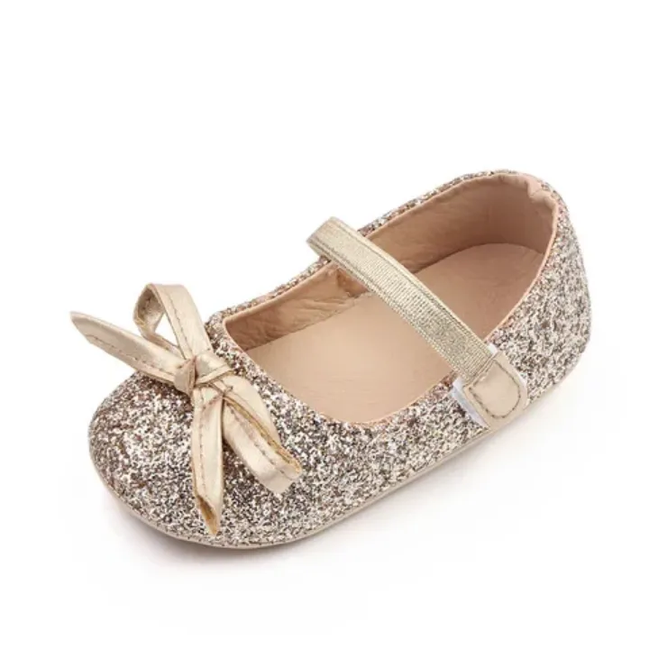 Chaussures Bébé Fille Élégantes avec Noeud Pailleté – Confortables et Antidérapantes