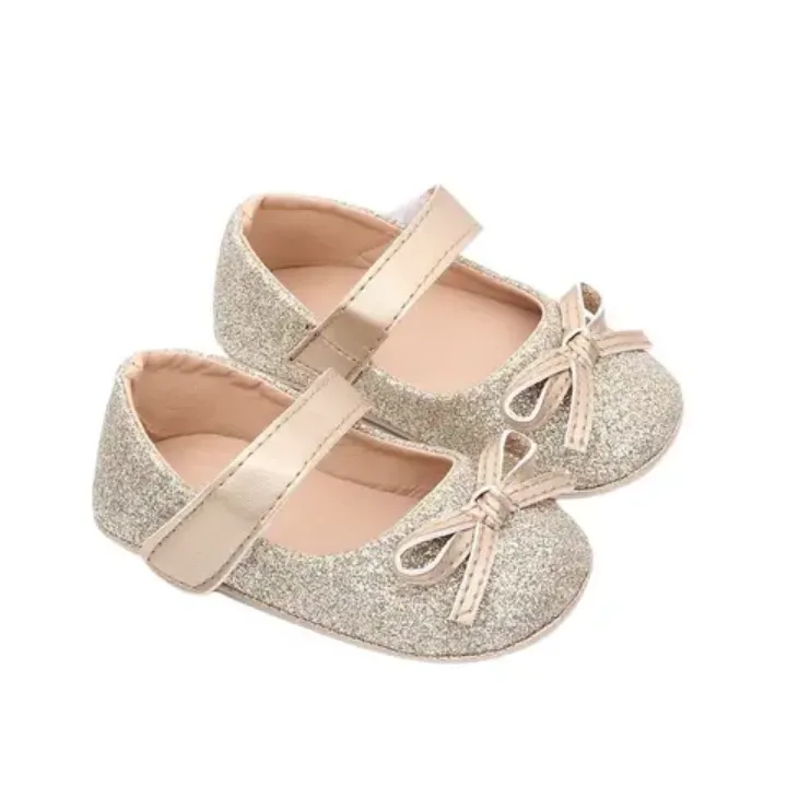Chaussures Bébé Fille Élégantes avec Noeud Pailleté – Confortables et Antidérapantes