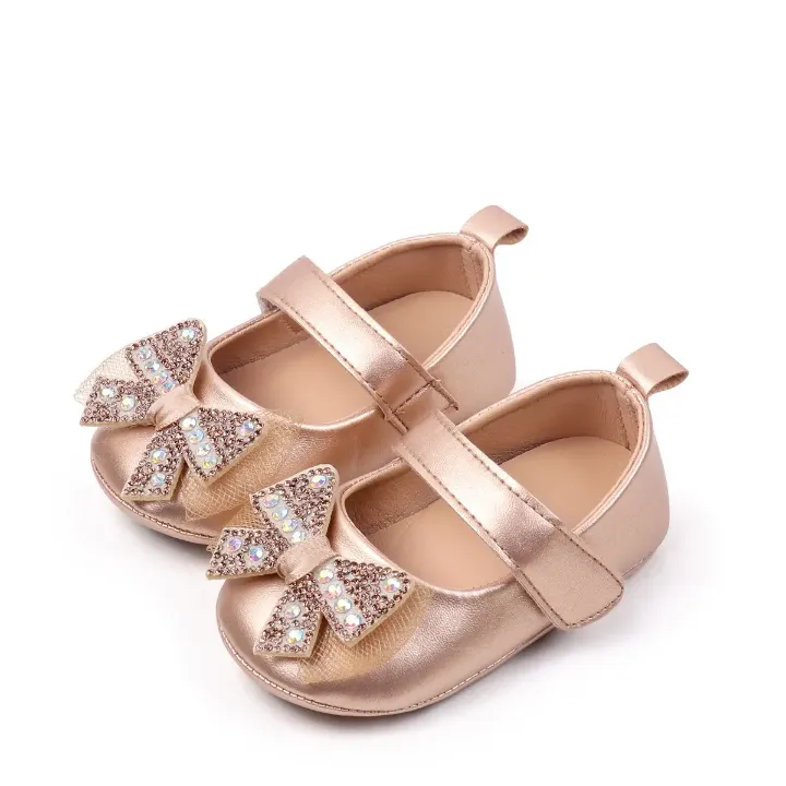 Chaussures Bébé Fille Élégantes avec Noeud Pailleté – Confortables et Antidérapantes