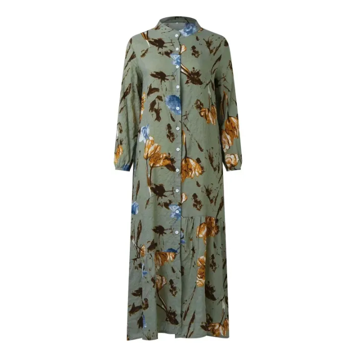 Robe Longue en Tricot Coton à Motifs Floraux – Style Modeste Élégant pour Femme