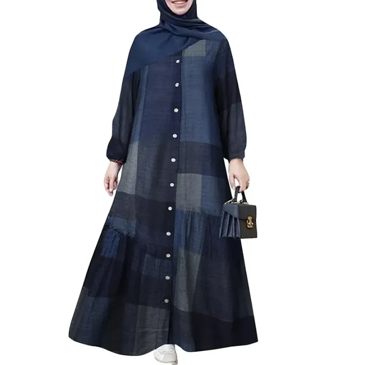 Robe Longue en Tricot Coton à Motifs Floraux – Style Modeste Élégant pour Femme