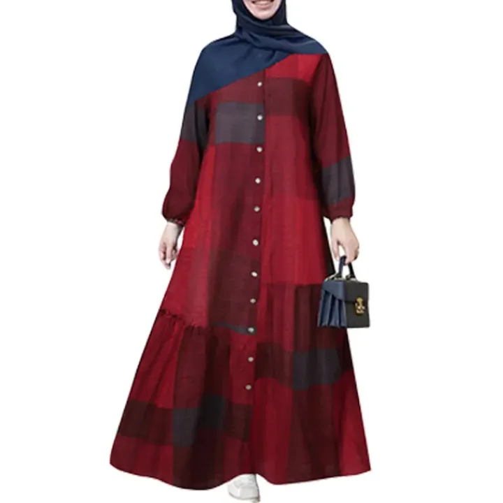 Robe Longue en Tricot Coton à Motifs Floraux – Style Modeste Élégant pour Femme