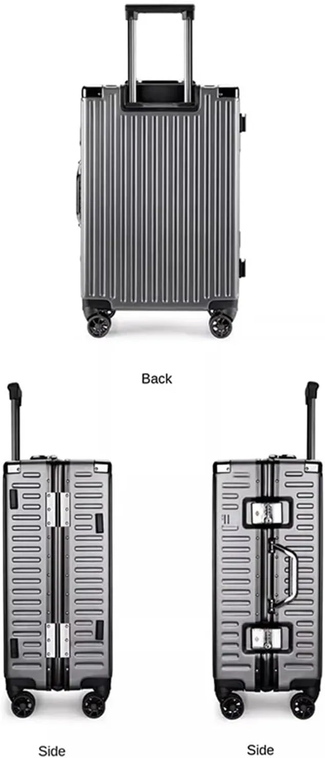 Valise cabine 22” en aluminium – Bagage intelligent avec support téléphone, porte-gobelet & crochet sac – Roues pivotantes 360