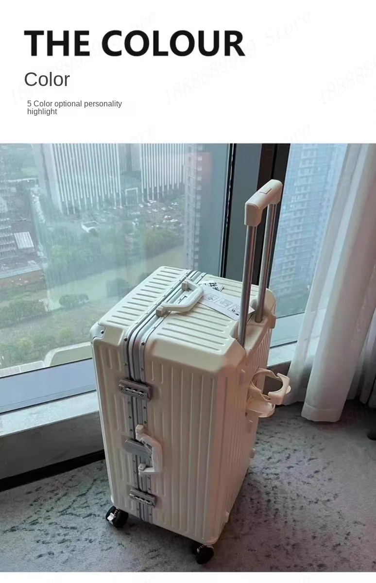 Valise 24” en aluminium – Bagage rigide avec support téléphone, porte-gobelet & crochet sac – Grande capacité et mobilité 360