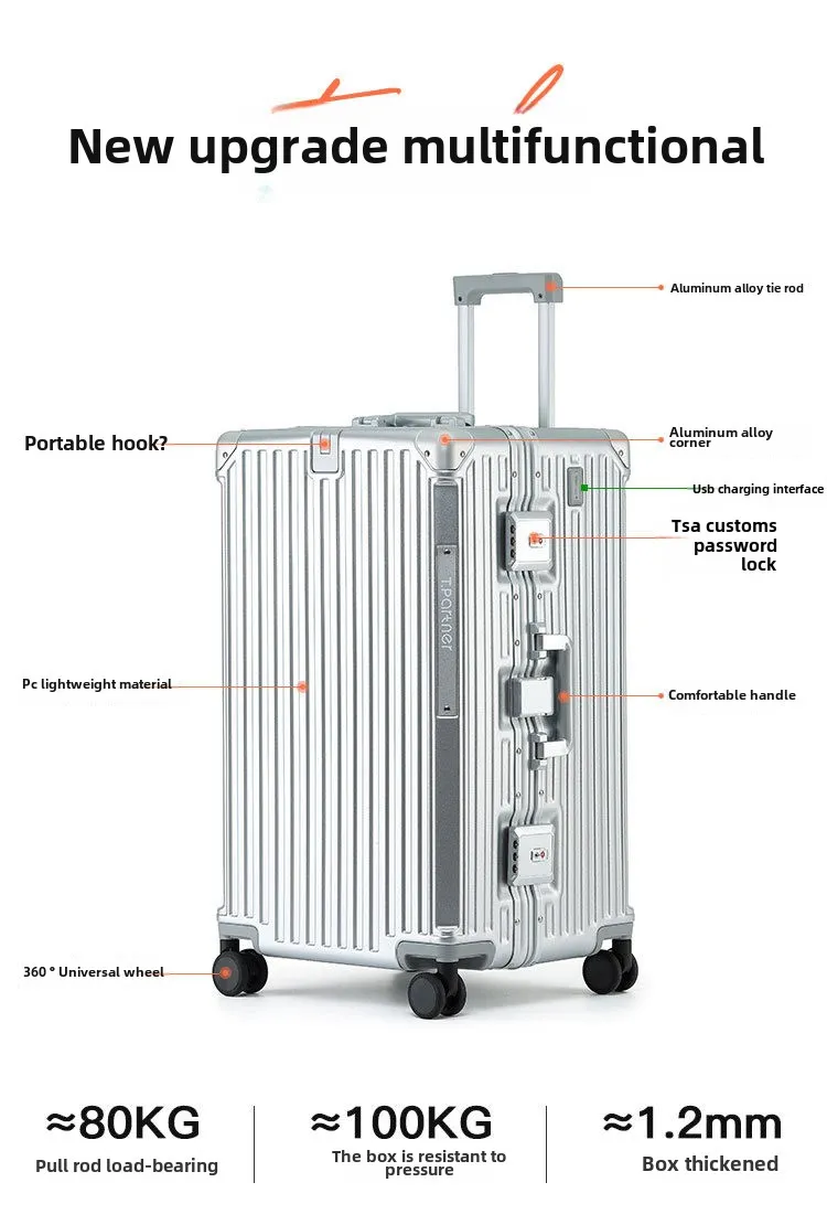 Valise 26” en aluminium renforcé – Bagage spacieux avec support téléphone, porte-gobelet et crochet – Élégance & robustesse pour voyageurs exigeants