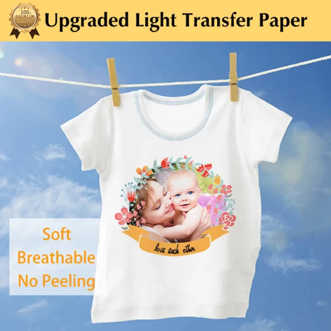 20 feuilles dans un paquet. Papier Transfert Thermique TransOurDream Light 3.0 – Pour T-Shirts Blancs & Clairs (Laser & Jet d’Encre)