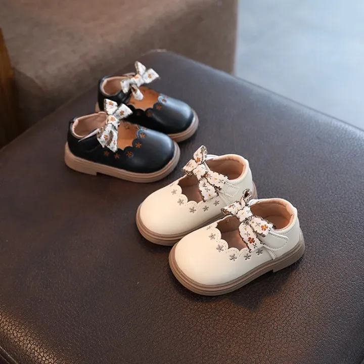 Chaussures Bébé Fille Élégantes – Style Mary Jane avec Nœud Brodé, Semelle Souple, Cuir Simili