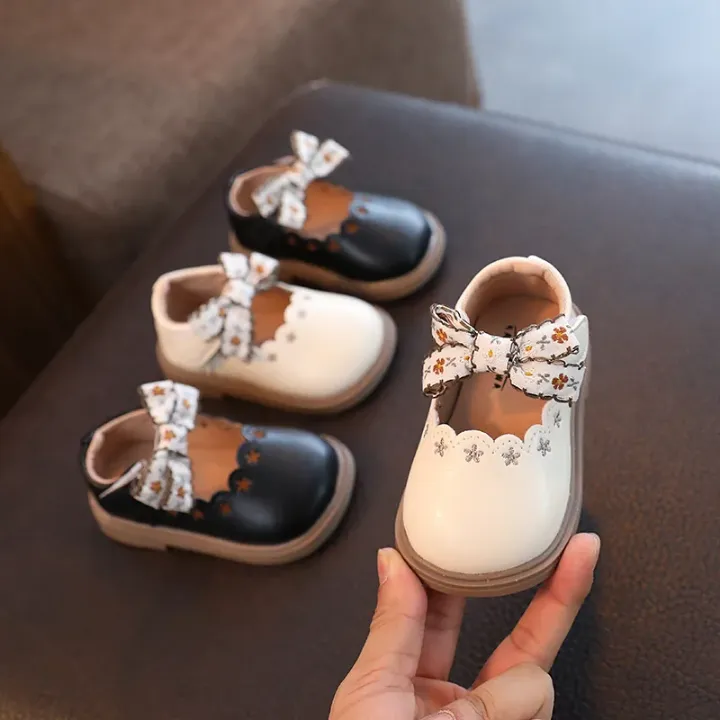 Chaussures Bébé Fille Élégantes – Style Mary Jane avec Nœud Brodé, Semelle Souple, Cuir Simili