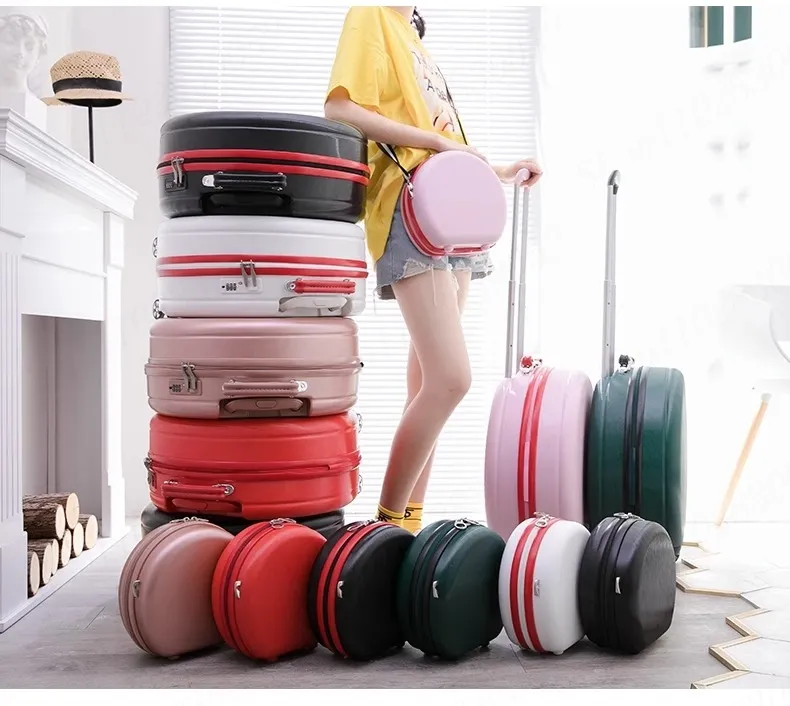 🎀 Valise Ronde à Roulettes 20 pouces + Étui Maquillage – Ensemble Élégant de Voyage pour Femmes –