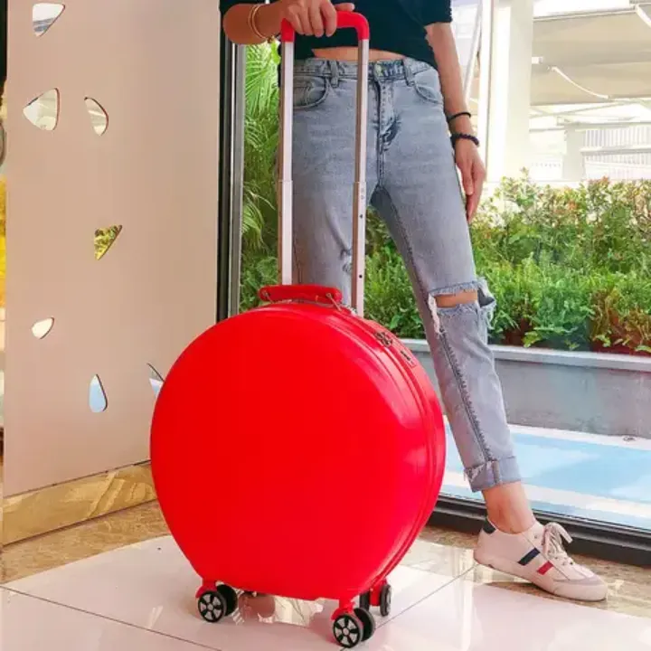 🎀 Valise Ronde à Roulettes 20 pouces + Étui Maquillage – Ensemble Élégant de Voyage pour Femmes –