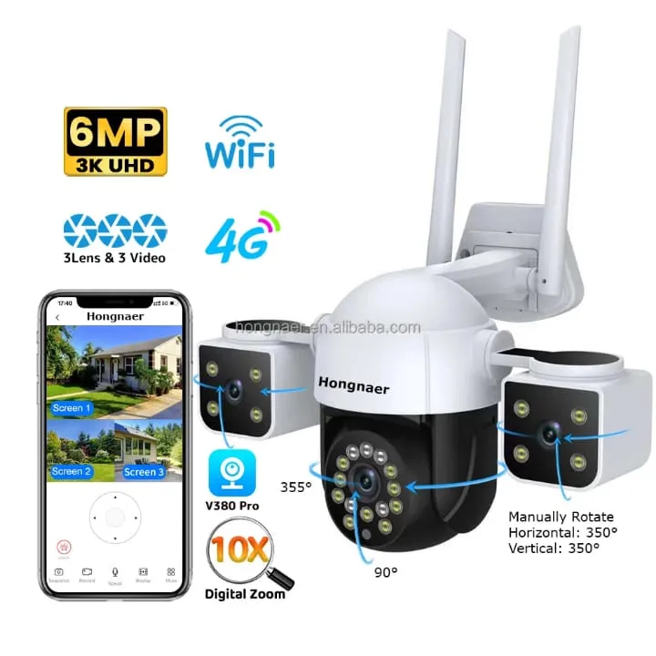 Caméra Wi-Fi & 4G intelligente à triple objectif