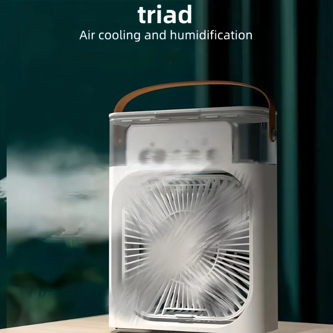 Mini Ventilateur Rechargeable avec Brumisation – LED 7 Couleurs & 3 Vitesses – Humidificateur Intégré 250ml
