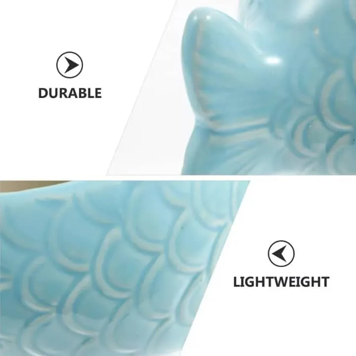 Pot décoratif en forme de poisson – Céramique bleu pastel