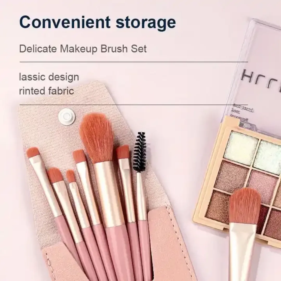 Ensemble de 8 Pinceaux de Maquillage avec Pochette – Poils Doux Synthétiques, Format Voyage