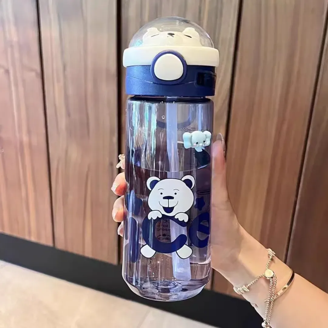 Gourde Enfant Kawaii avec Paille – Bouteille d’Eau Portable à Motif Ourson, Été & École