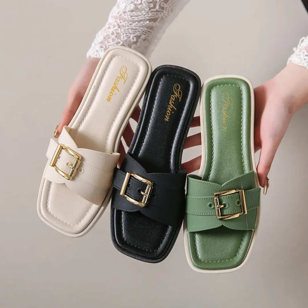 Sandales Plates Femme/Fille – Style Été, Boucle Carrée, Confort Quotidien