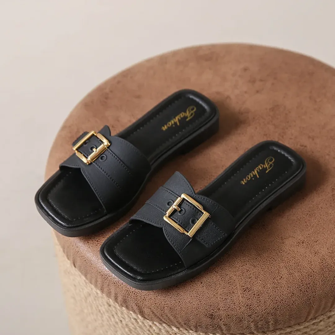 Sandales Plates Femme/Fille – Style Été, Boucle Carrée, Confort Quotidien