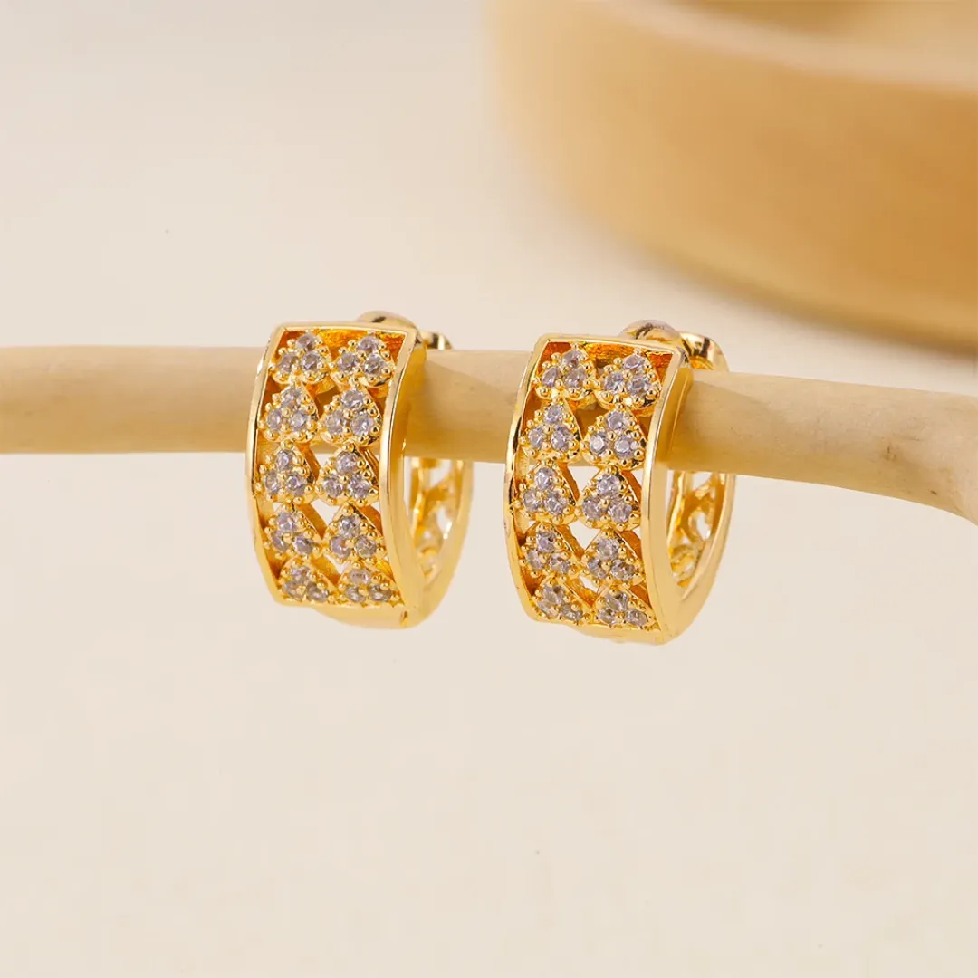 Boucles d'Oreilles Créoles Femme – Plaqué Or 18K & Zircon Cubique, Élégantes & Brillantes