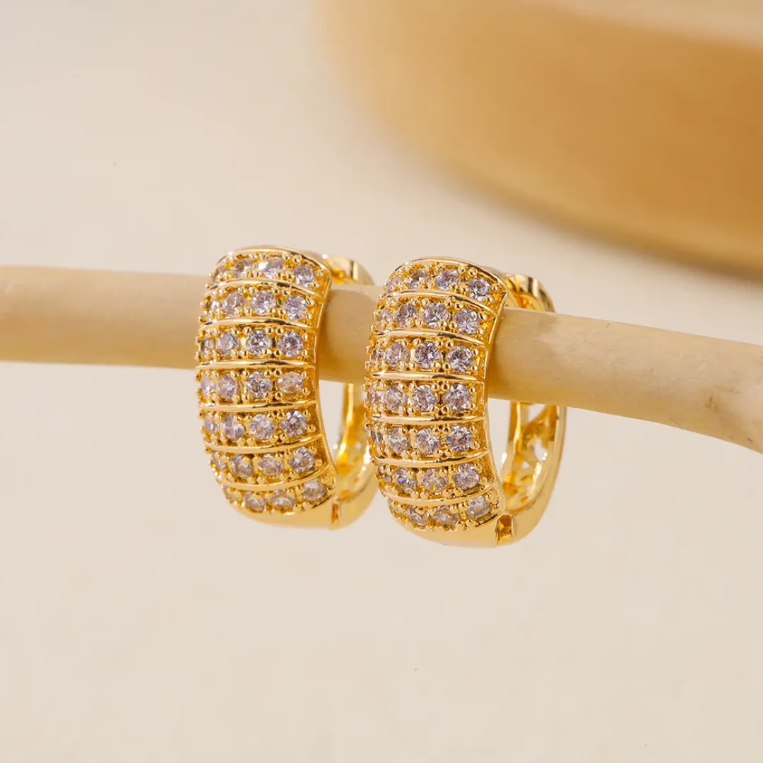 Boucles d'Oreilles Créoles Femme – Plaqué Or 18K & Zircon Cubique, Élégantes & Brillantes