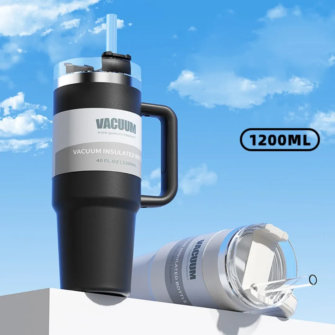 Gobelet isotherme type Stanley 40oz avec poignée – Acier inoxydable, grande capacité, parfait pour voyage, bureau ou sport