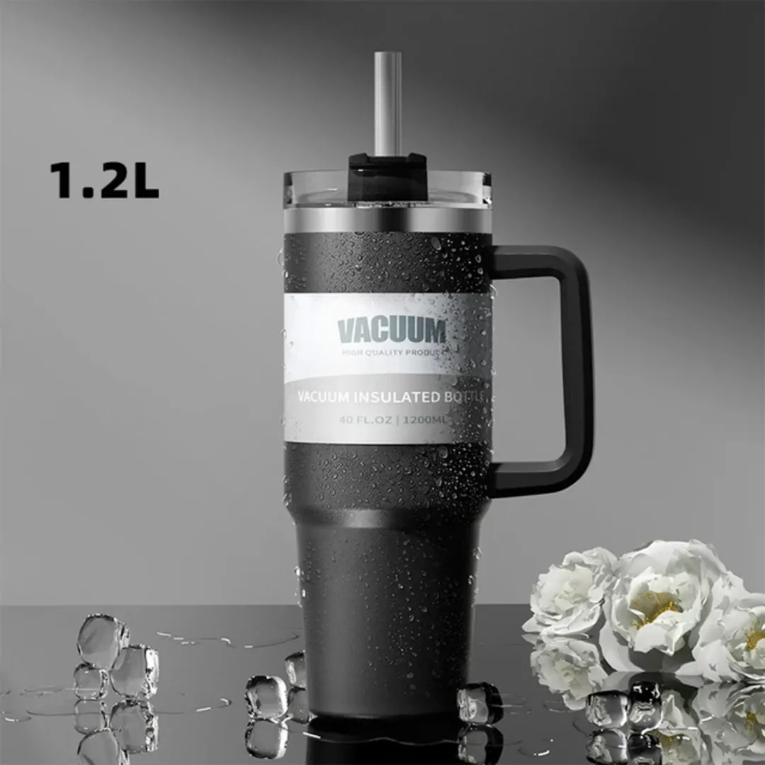 Gobelet isotherme type Stanley 40oz avec poignée – Acier inoxydable, grande capacité, parfait pour voyage, bureau ou sport