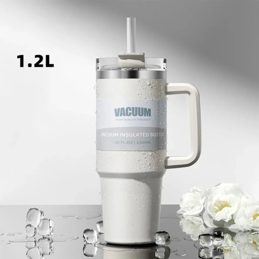 Gobelet isotherme type Stanley 40oz avec poignée – Acier inoxydable, grande capacité, parfait pour voyage, bureau ou sport