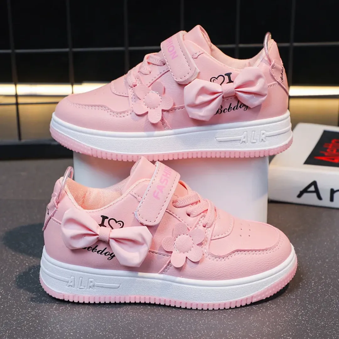 Baskets Fille Rose avec Nœud et Fleur – Chaussures de Sport Mode et Confort pour Enfant