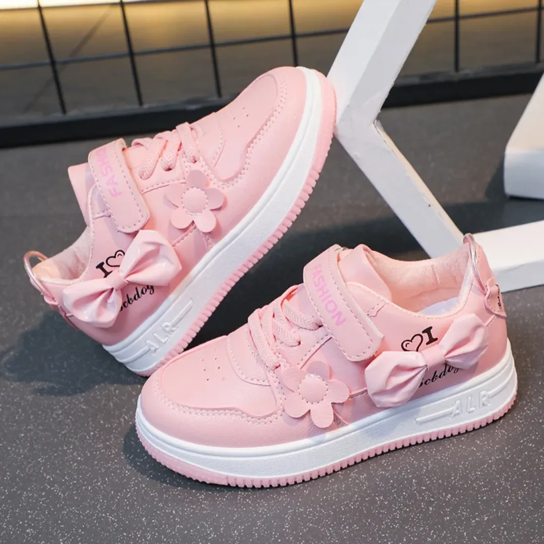 Baskets Fille Rose avec Nœud et Fleur – Chaussures de Sport Mode et Confort pour Enfant