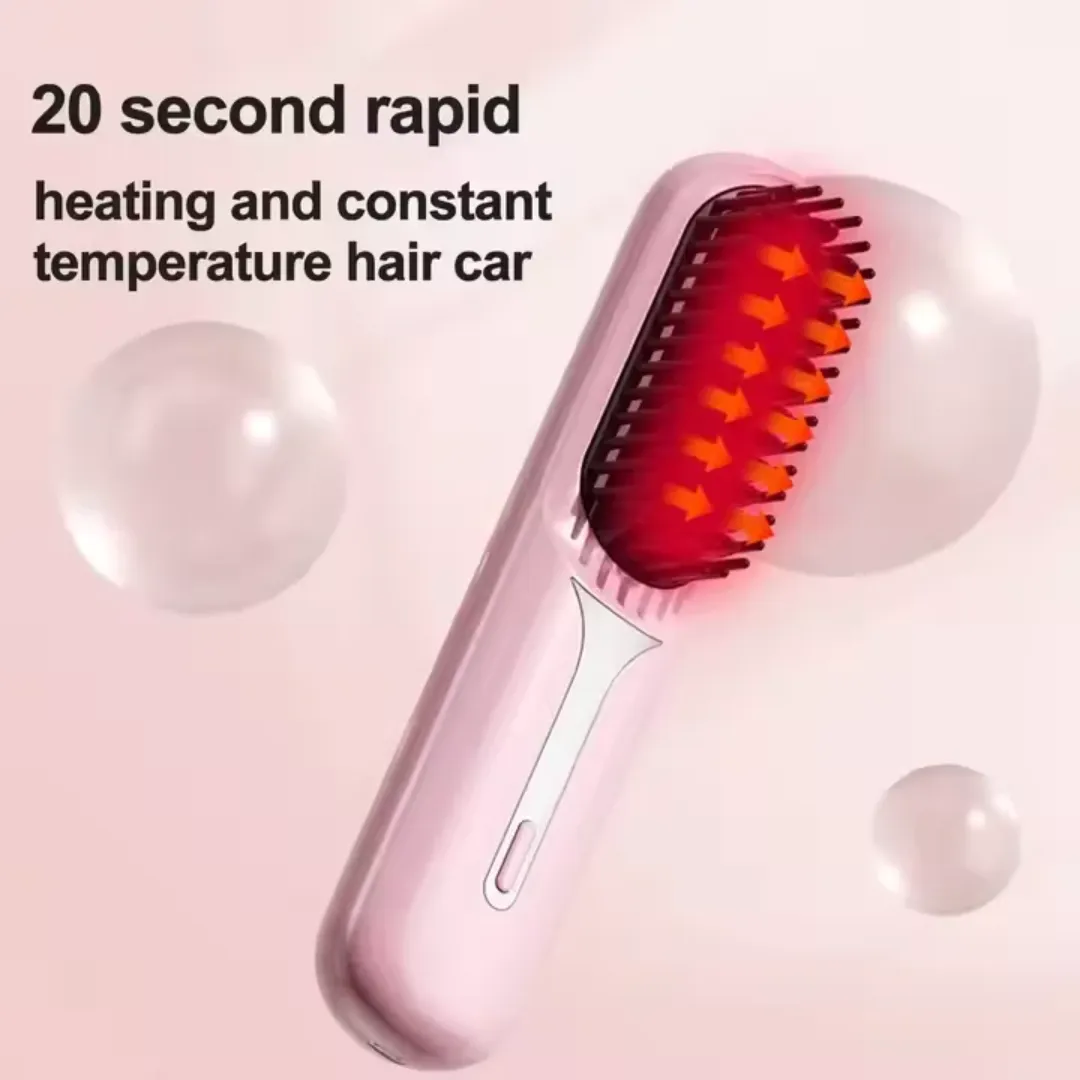 Mini Brosse Lissante Électrique Sans Fil – 4 Niveaux de Température, Anti-Brûlure & Portable