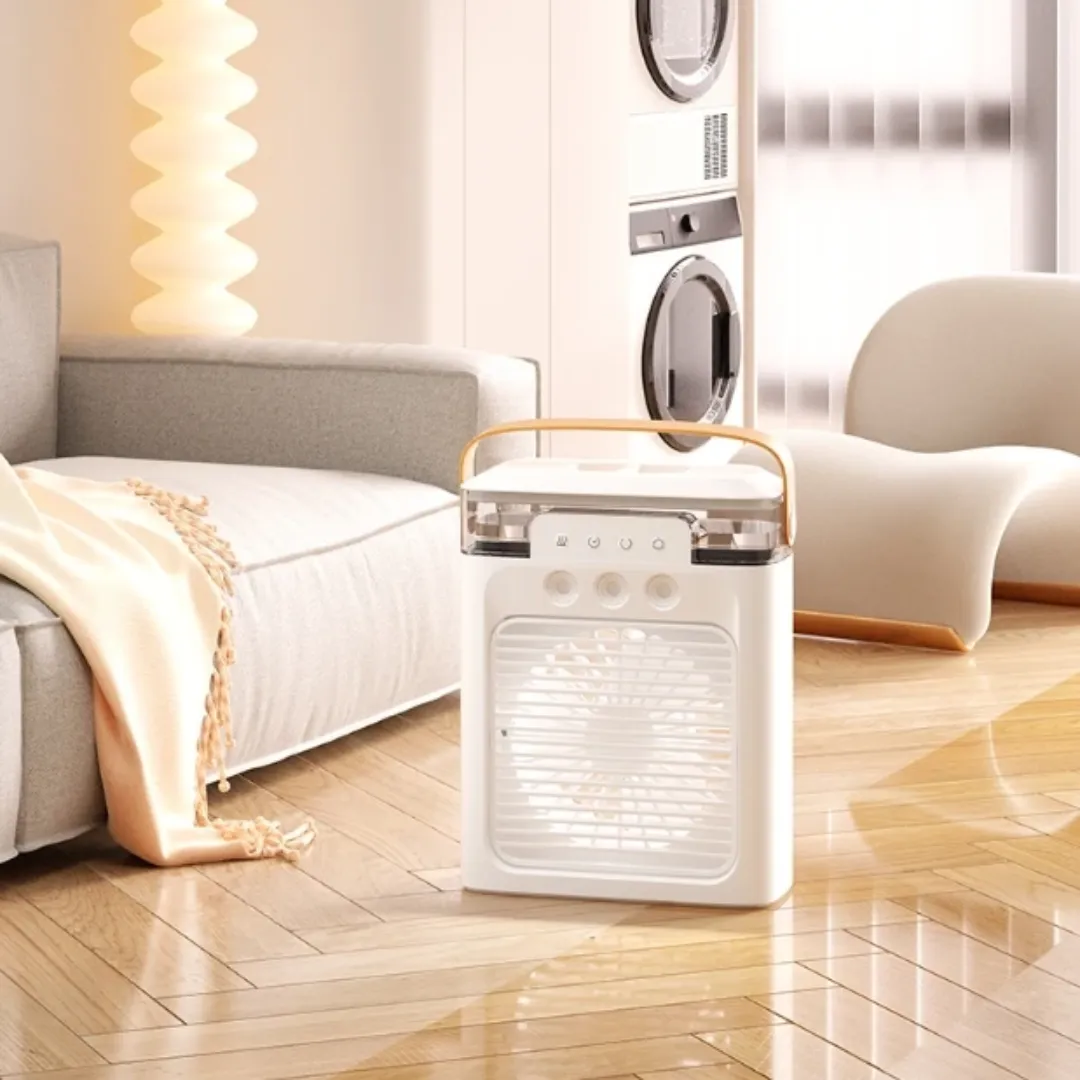 Mini Refroidisseur d’Air Personnel 3 Vitesses avec Brumisation – Compact & Rechargeable