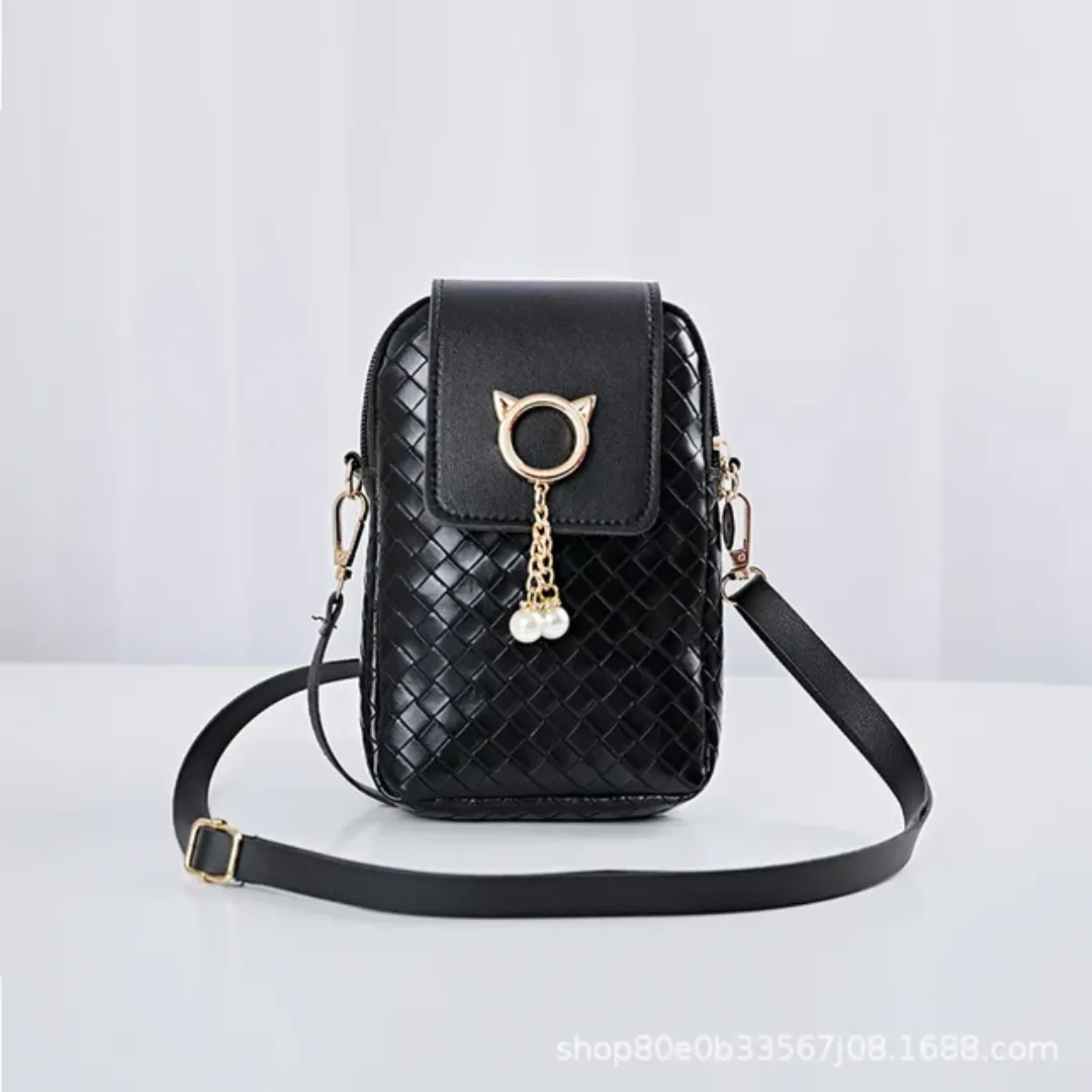 Mini Sac à Bandoulière Femme 2024 – Élégant, Perles & Pompon, Format Téléphone – PU Cuir Haute Qualité