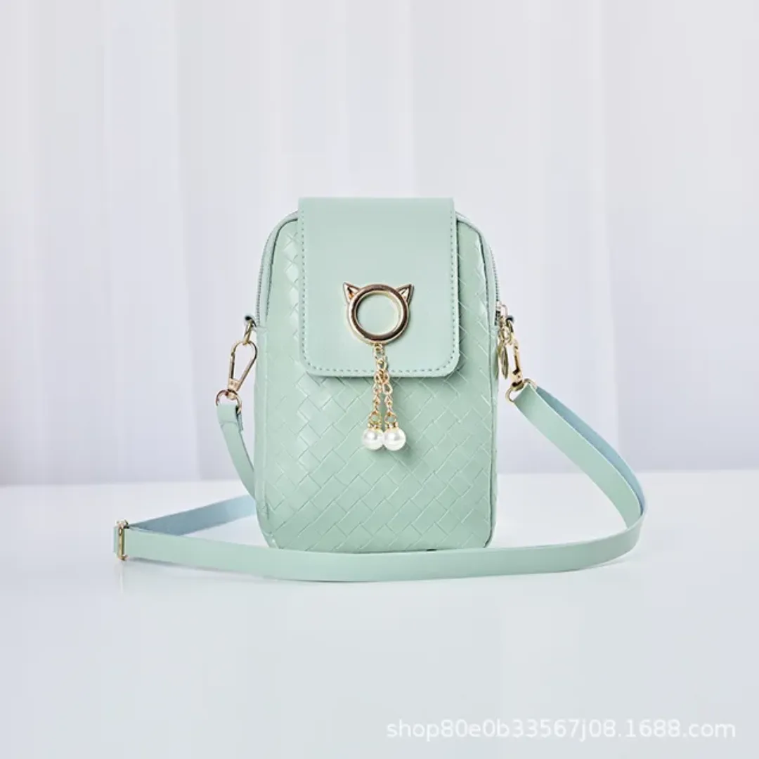 Mini Sac à Bandoulière Femme 2024 – Élégant, Perles & Pompon, Format Téléphone – PU Cuir Haute Qualité