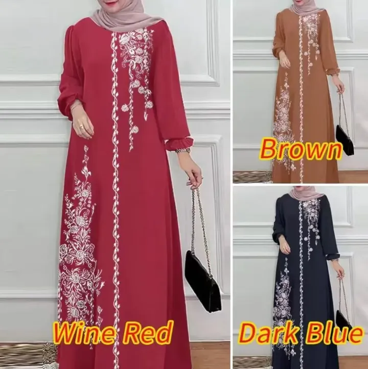 Abaya Femme Élégante à Manches Longues – Robe Islamique Modeste avec Broderie Florale