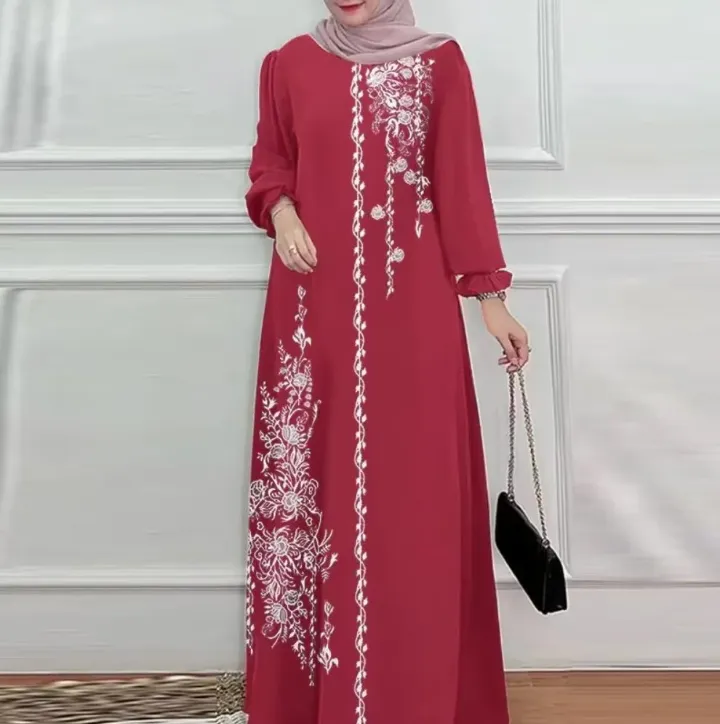 Abaya Femme Élégante à Manches Longues – Robe Islamique Modeste avec Broderie Florale