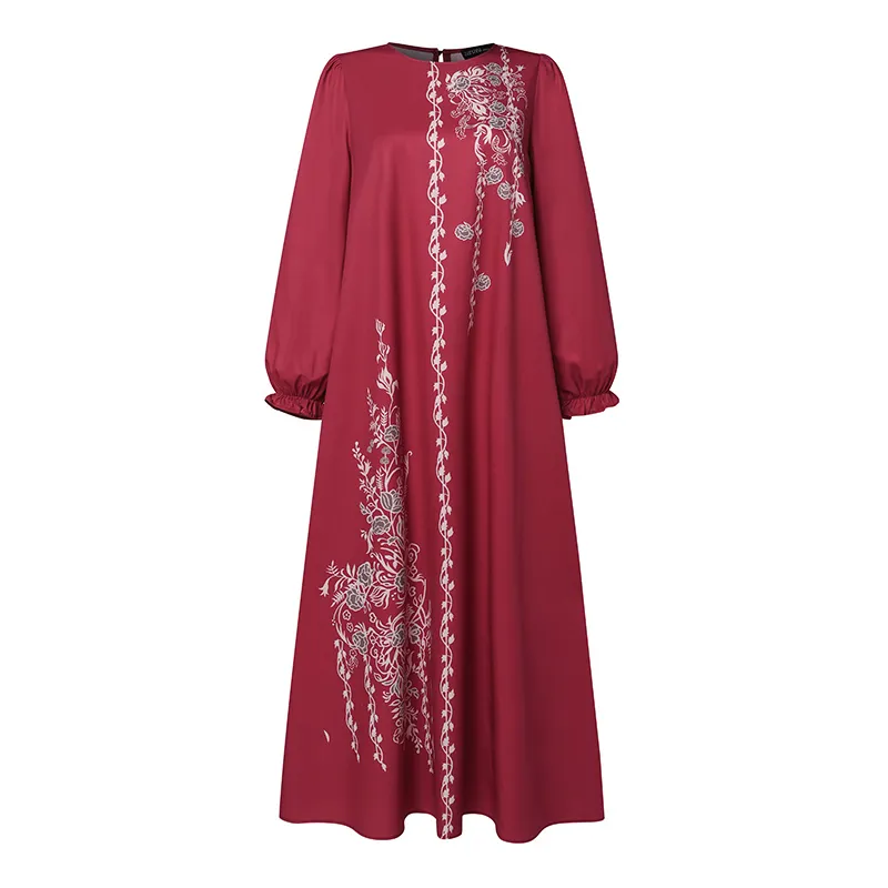 Abaya Femme Élégante à Manches Longues – Robe Islamique Modeste avec Broderie Florale
