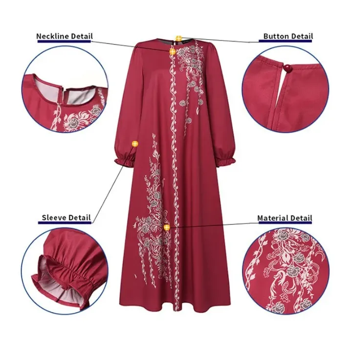 Abaya Femme Élégante à Manches Longues – Robe Islamique Modeste avec Broderie Florale