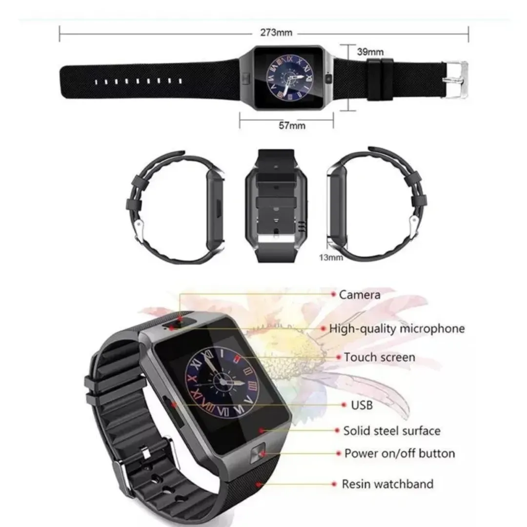 Montre Connectée DZ09 avec Carte SIM – Appels, Caméra, WiFi, Suivi Sport, Compatible Android