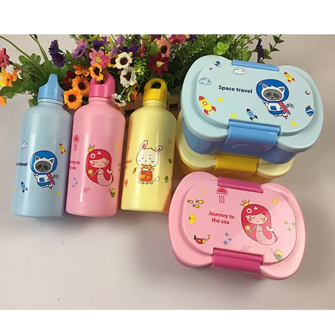 Boîte à lunch isotherme pour enfants avec double bouteille – Ensemble complet en plastique, micro-ondable et facile à transporter