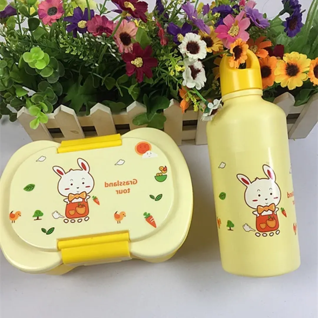 Boîte à lunch isotherme pour enfants avec double bouteille – Ensemble complet en plastique, micro-ondable et facile à transporter