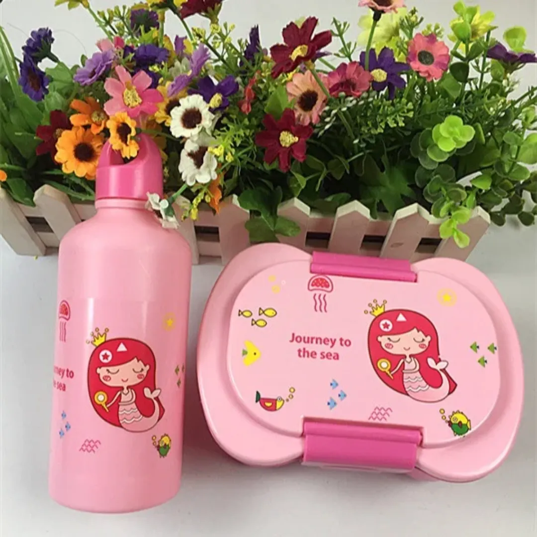 Boîte à lunch isotherme pour enfants avec double bouteille – Ensemble complet en plastique, micro-ondable et facile à transporter