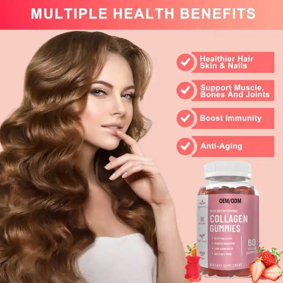 Gummies Collagène Beauté – Vitamines Véganes pour la Peau, Cheveux, Ongles – Enrichies en Biotine et Vitamine C – 60 Gummies