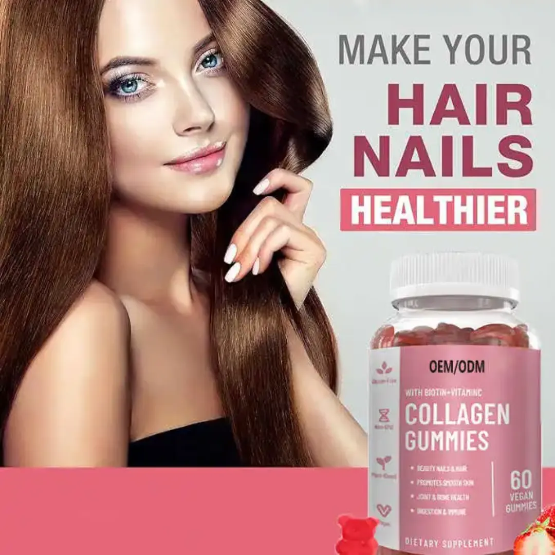 Gummies Collagène Beauté – Vitamines Véganes pour la Peau, Cheveux, Ongles – Enrichies en Biotine et Vitamine C – 60 Gummies