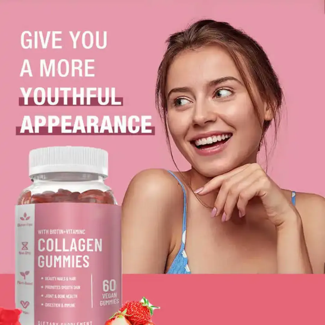 Gummies Collagène Beauté – Vitamines Véganes pour la Peau, Cheveux, Ongles – Enrichies en Biotine et Vitamine C – 60 Gummies