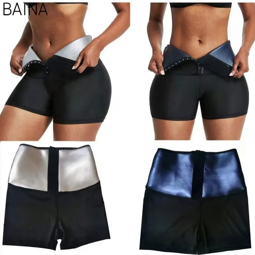Short Gainant Femme Fitness & Sudation – Taille Haute Ajustable avec Crochet | Effet Sauna Minceur