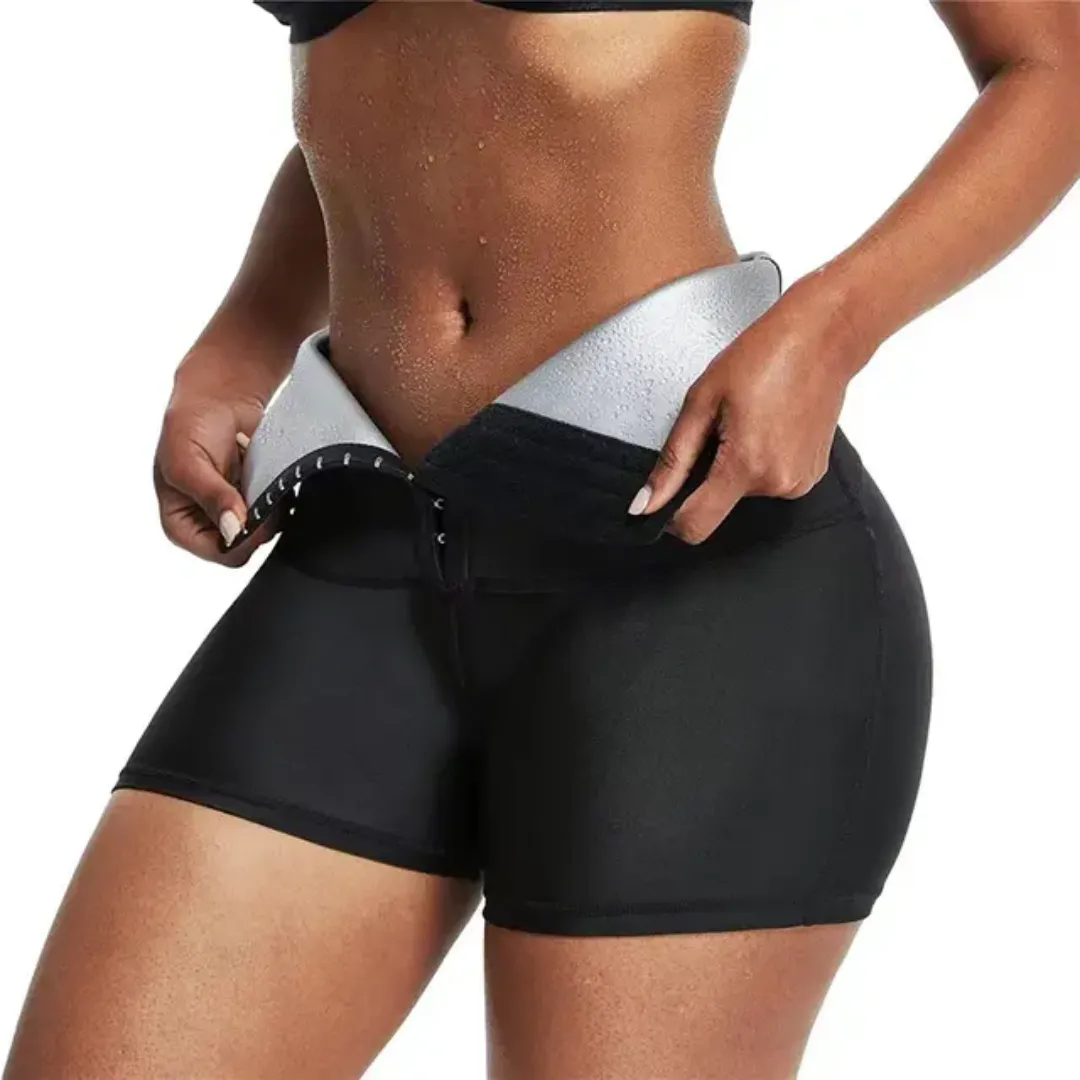 Short Gainant Femme Fitness & Sudation – Taille Haute Ajustable avec Crochet | Effet Sauna Minceur